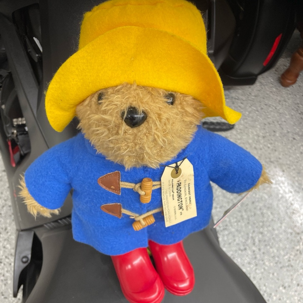 Charming Plush Bear in Blue Coat and Yellow Hat